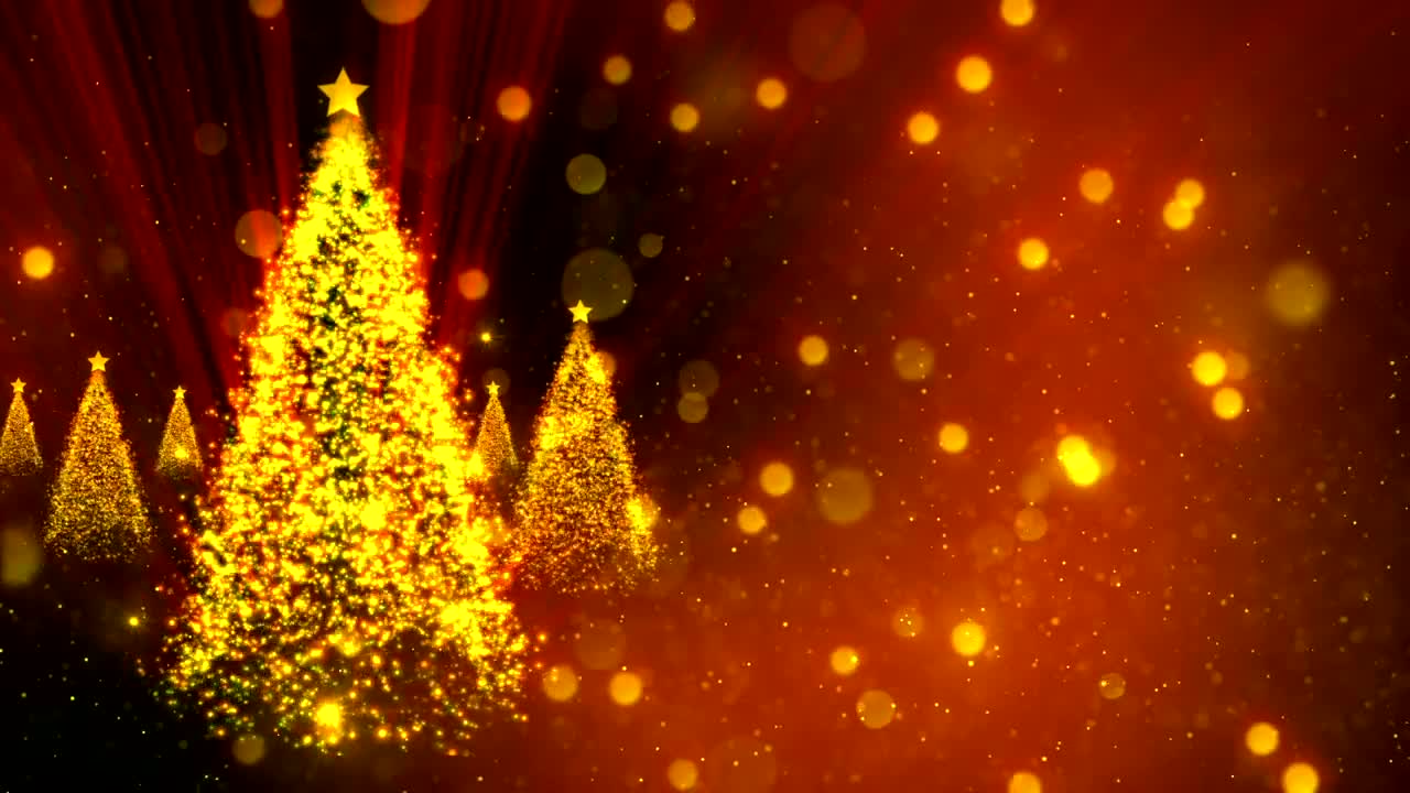 Video Stock Christmas Trees Of Golden Glitter Spinning In Red Background Live Wallpaper For PC - Free Download