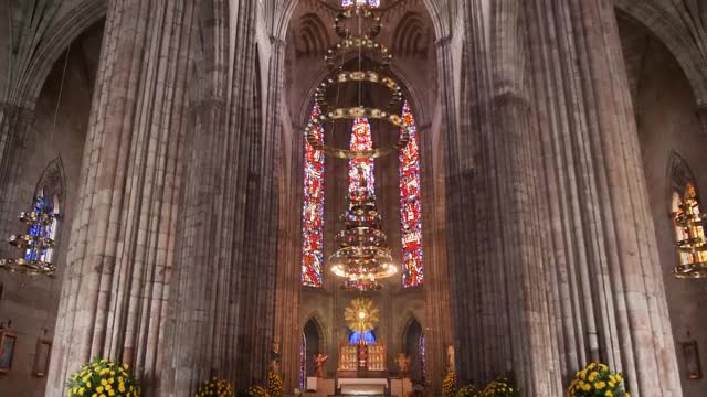 Stock Video Interior Of A Huge Gothic Church With Large Columns Smal Animated Wallpaper - Free Download