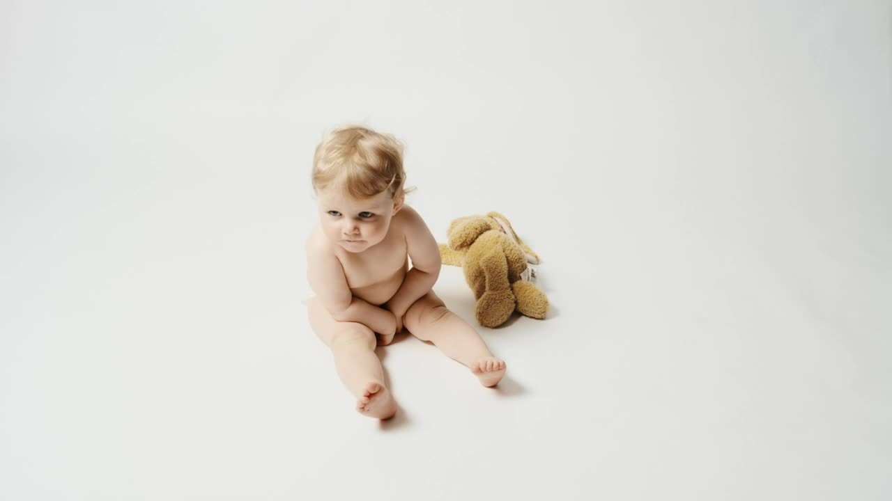 Stock Video Little Blonde Baby And A Plushie Animated Wallpaper - Free Download