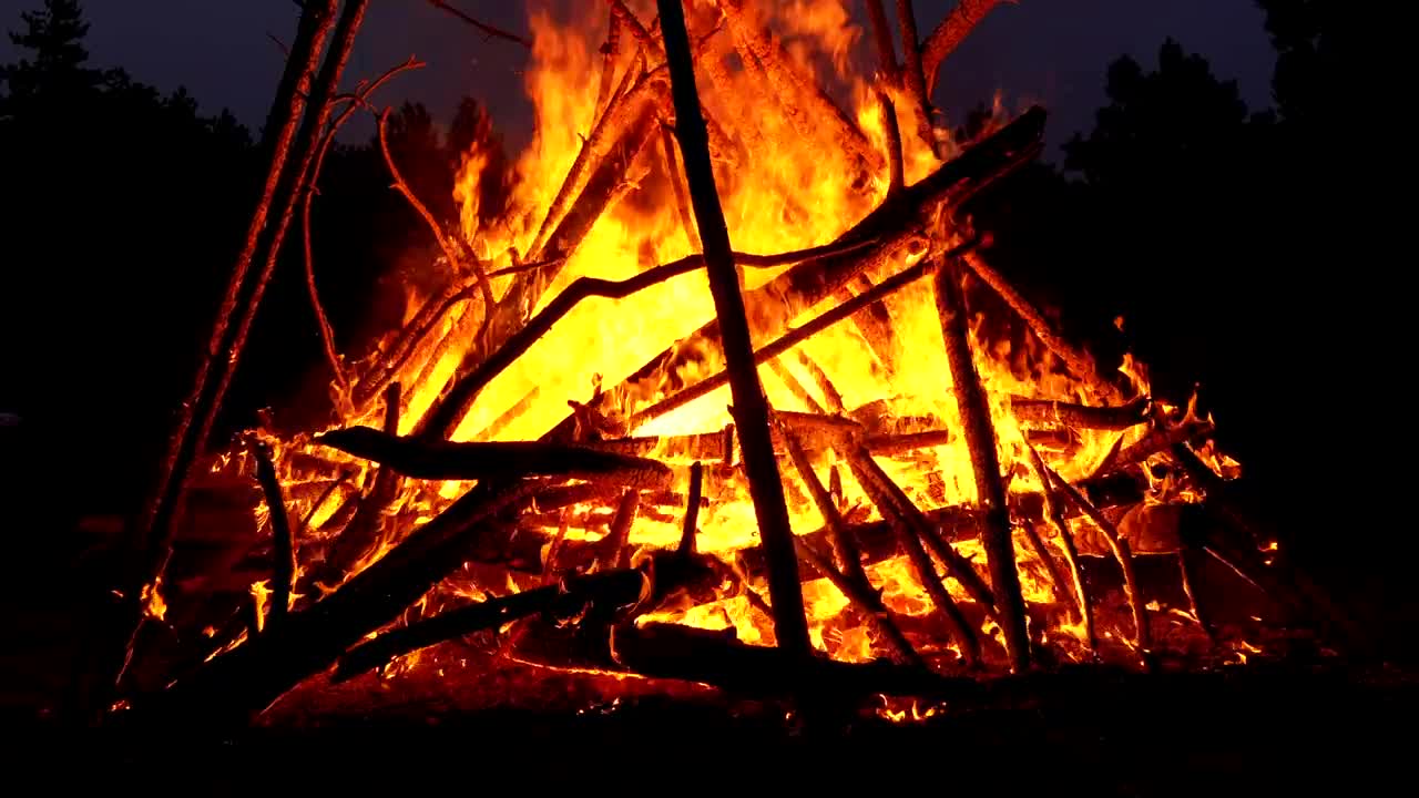 Stock Video Big Bonfire Burning In The Night Live Wallpaper For PC - Free Download