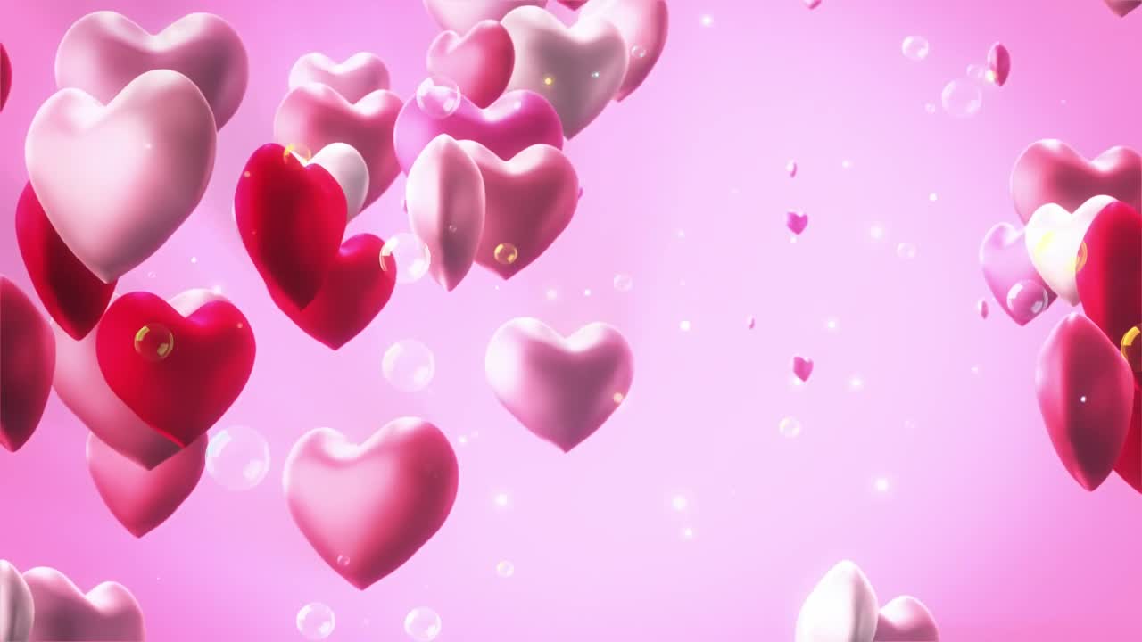 Stock Video Hearts And Bubbles Floating On Pink Background Animated Wallpaper - Free Download
