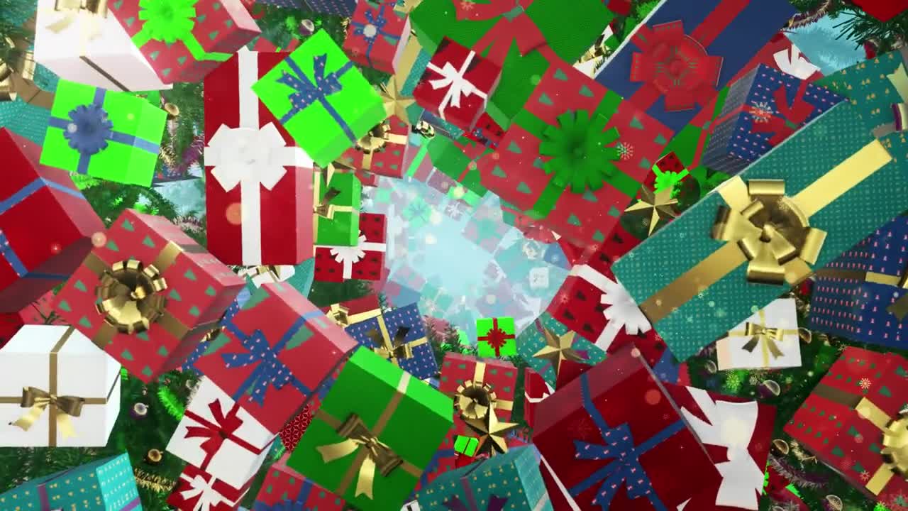 Stock Video Flying Through Different Christmas Gift Boxes Live Wallpaper For PC - Free Download