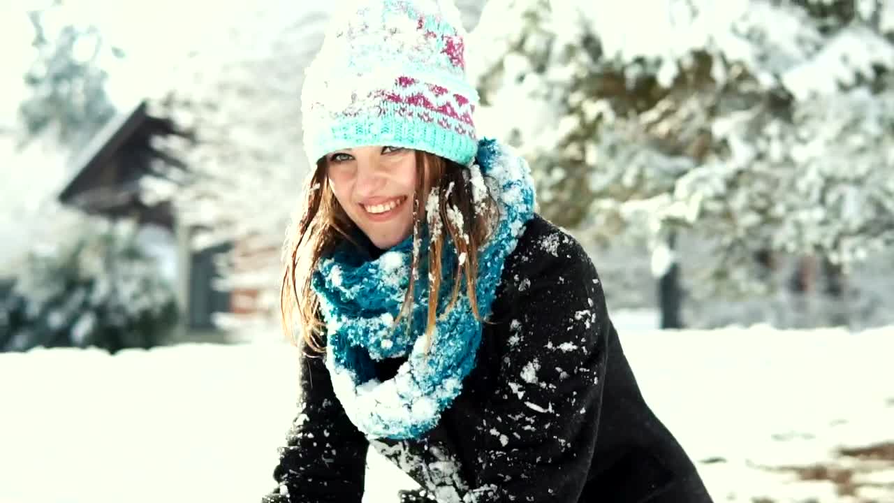 Video Stock Cinematic Of Woman Tossing Up Snow In Winter Landscape Live Wallpaper For PC - Free Download