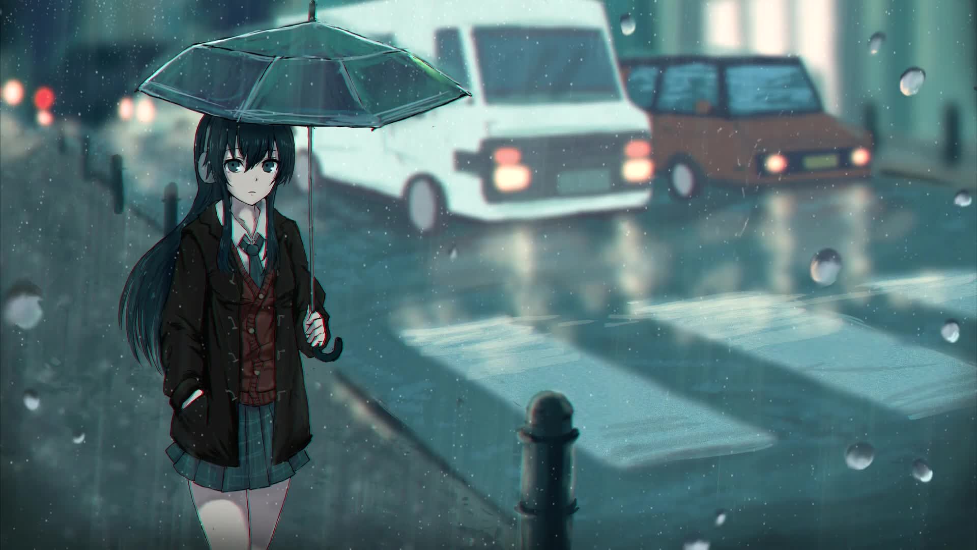 Rainy Evening Anime Girl Live Wallpaper - Free Download