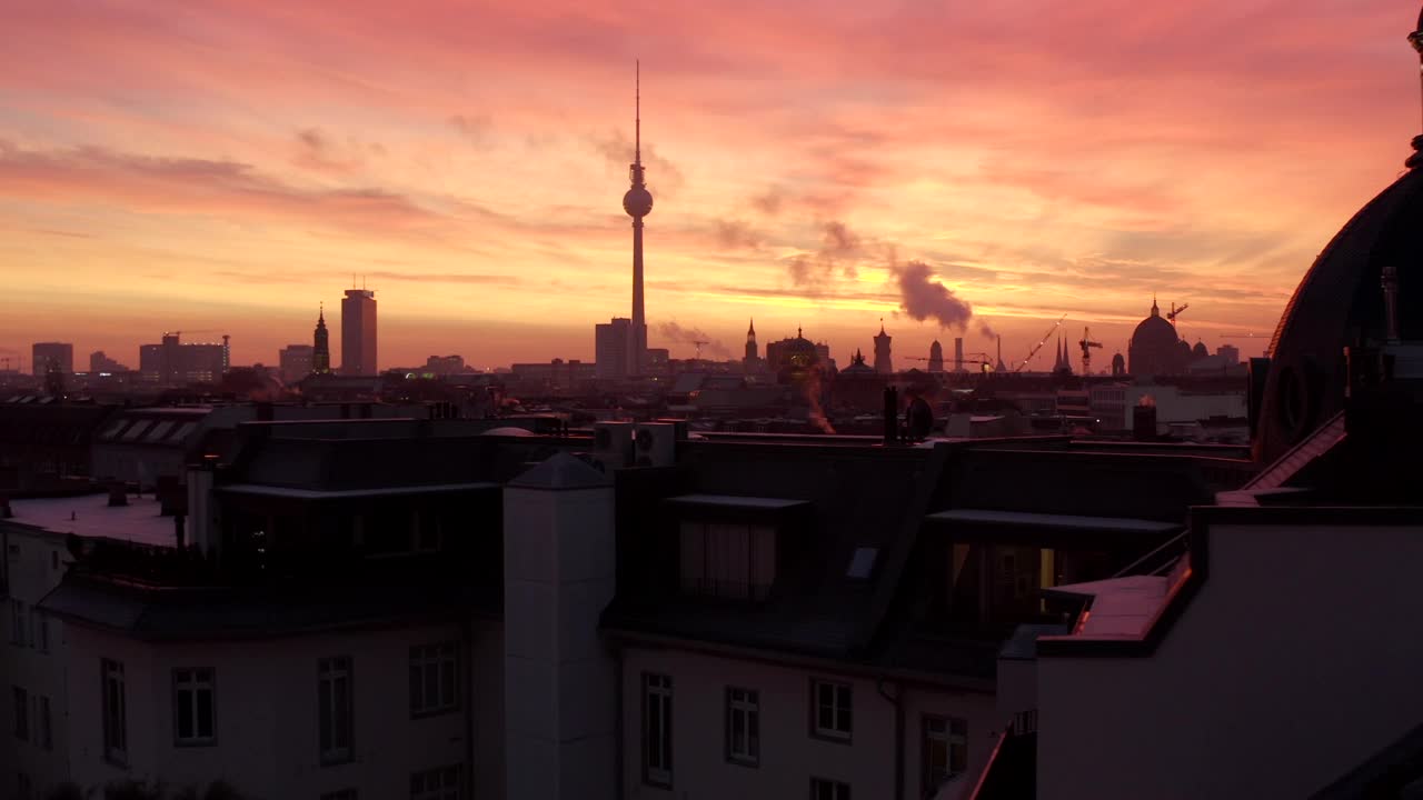 Stock Video Epic Aerial Shot Of The Berlin Skyline At Sunset Live Wallpaper For PC - Free Download