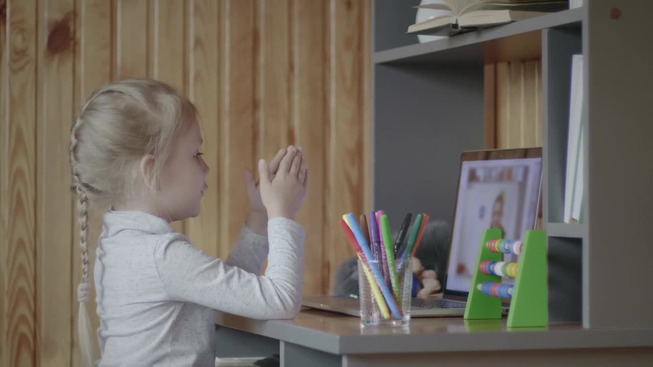 Stock Video Little Girl Taking Classes Online Animated Wallpaper - Free Download