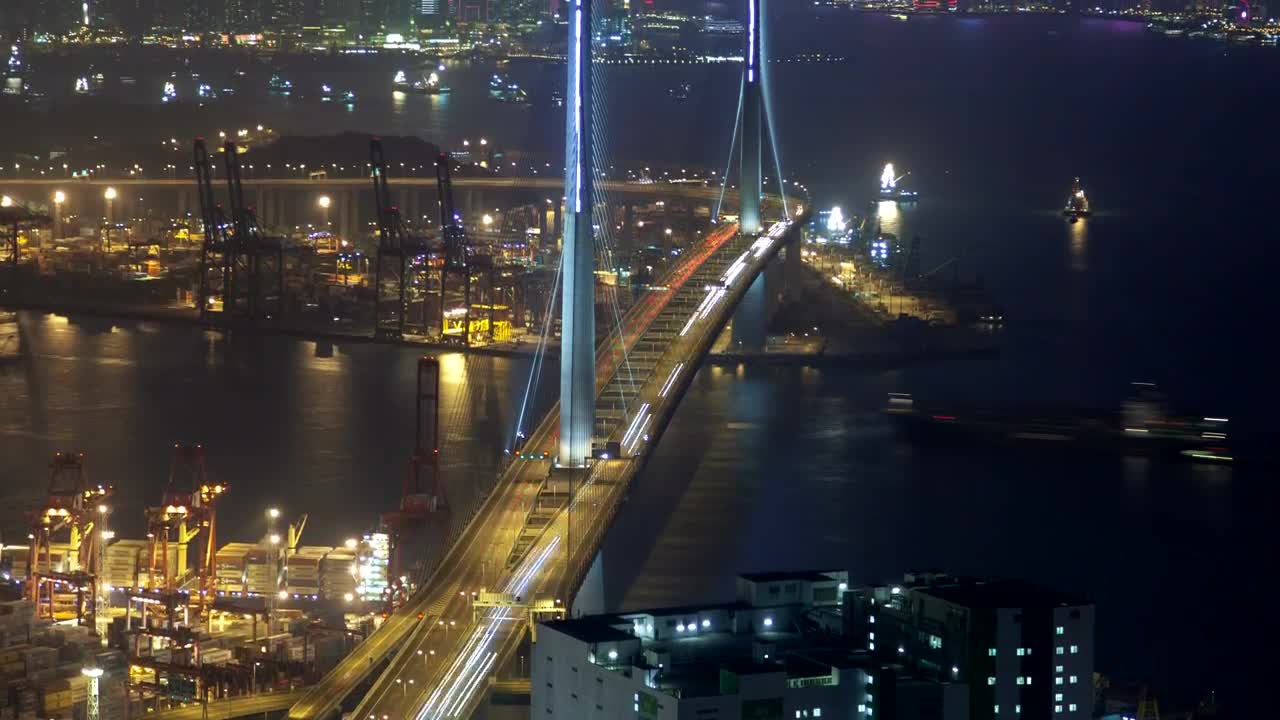 Stock Video Hong Kong Bay And Bridge Traffic At Night Animated Wallpaper - Free Download