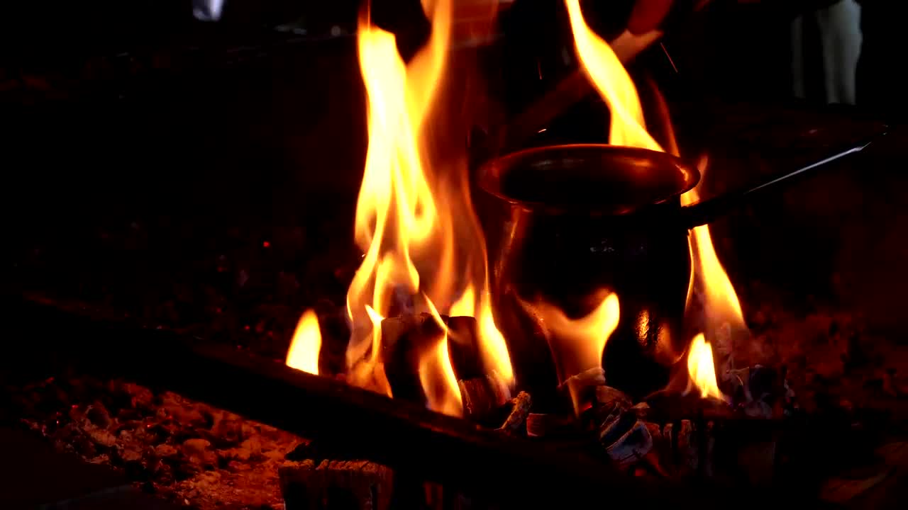 Stock Video Making Turkish Coffee In The Bonfire Animated Wallpaper - Free Download