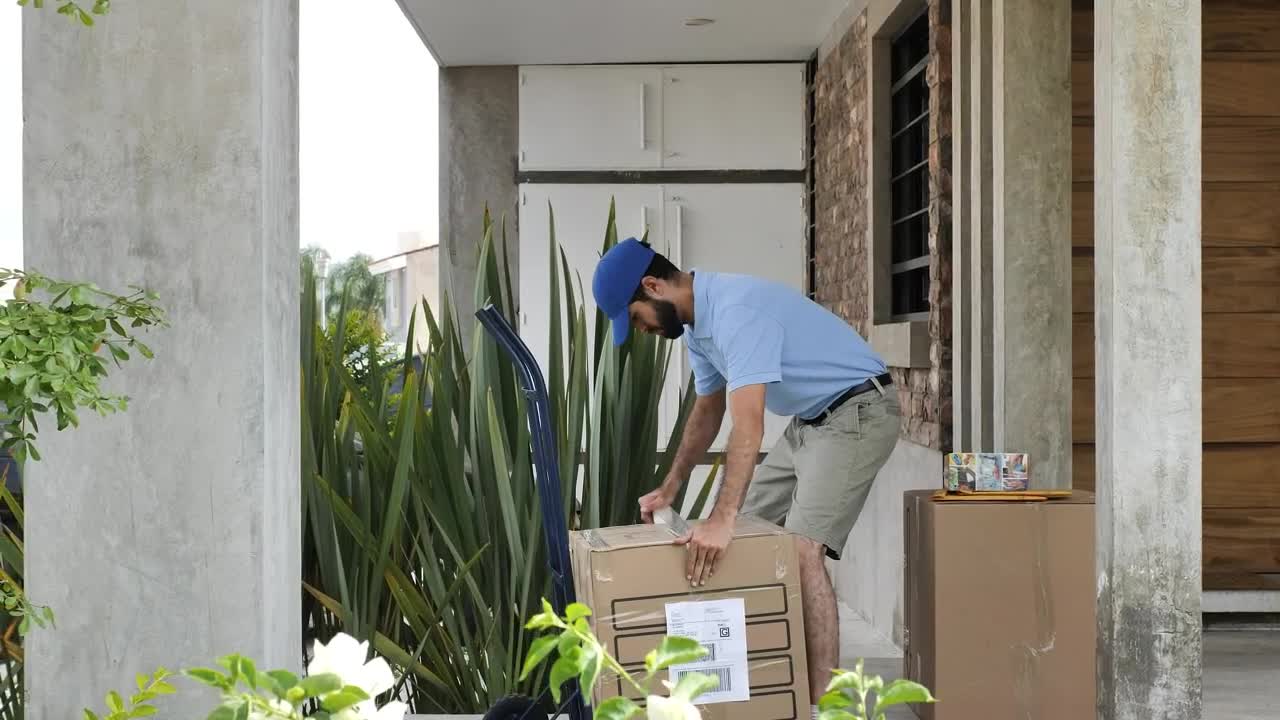 Stock Video Courier Worker Preparing Boxes On A Loading Truck Live Wallpaper For PC - Free Download