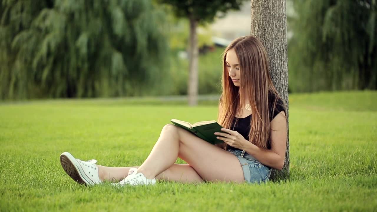 Free Stock Video Woman Reading In The Park Next To A Tree Live Wallpaper - Free Download