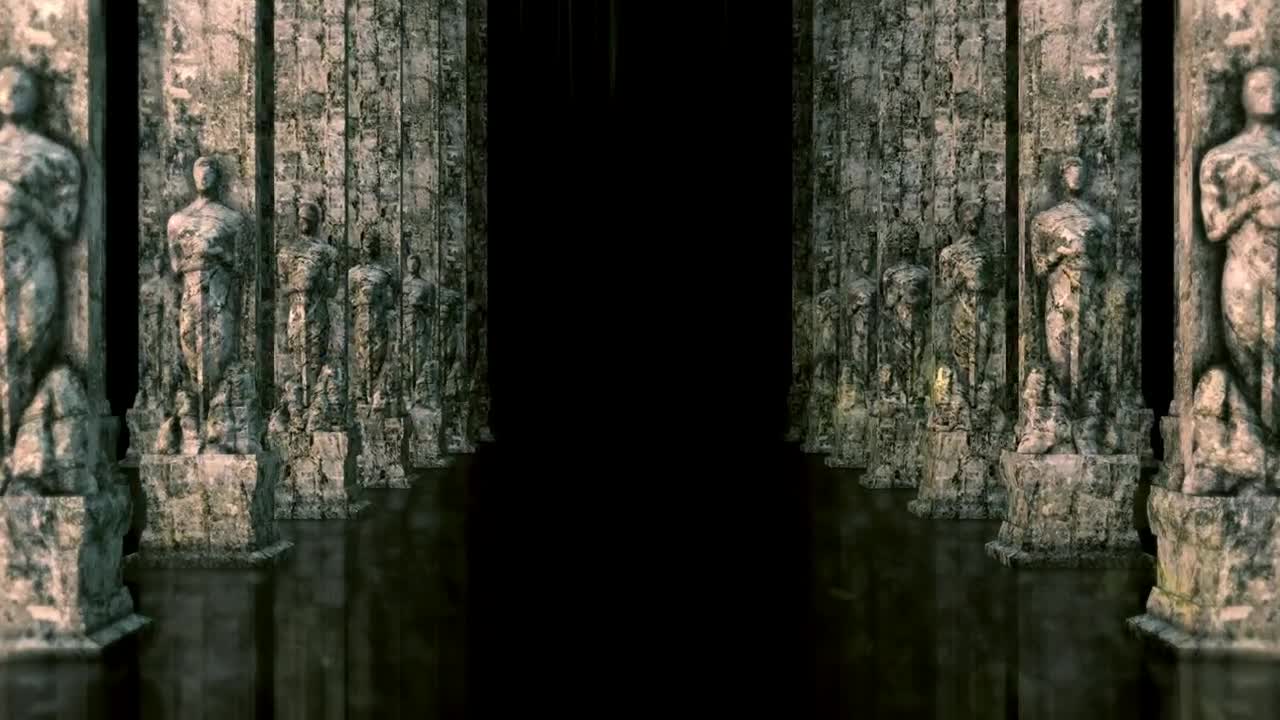 Stock Video Corridor With Columns Shaped Like Human Statues Live Wallpaper For PC - Free Download
