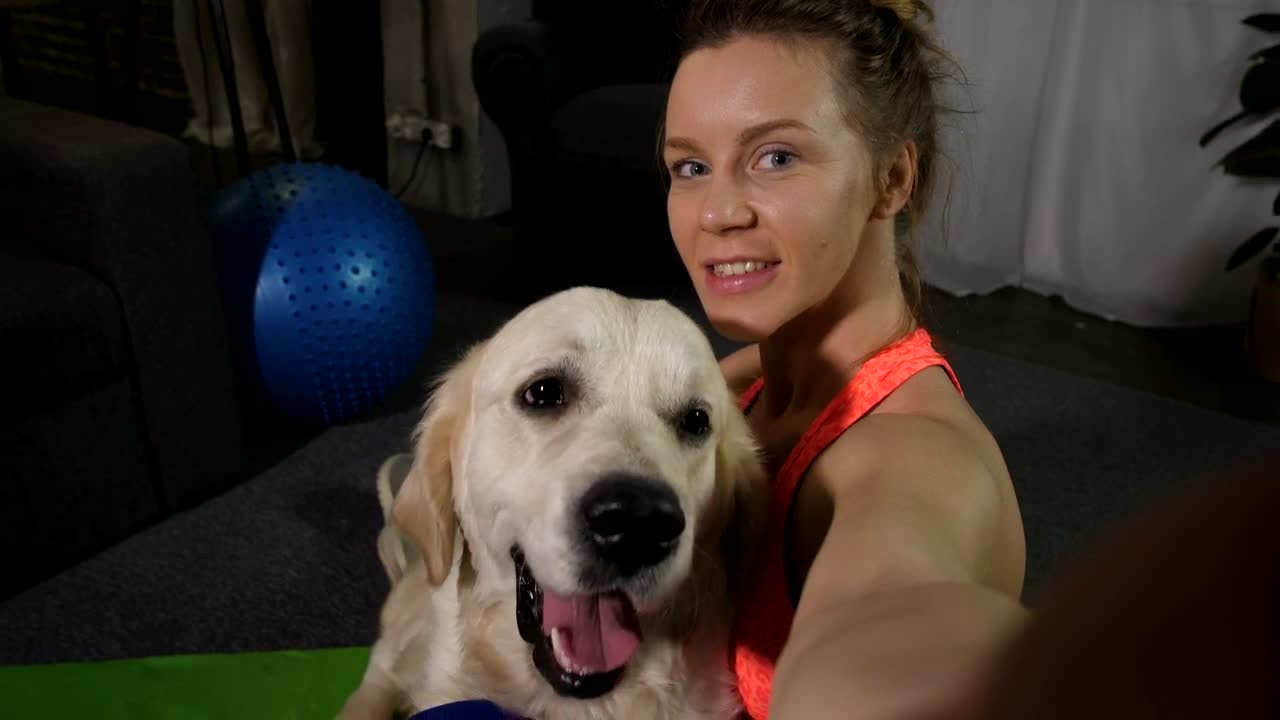 Stock Footage Woman And Her Dog Taking A Selfie Live Wallpaper - Free Download