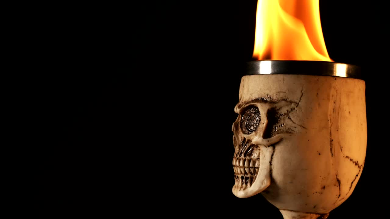Stock Video Evil Skull Shaped Bone Cup With Fire Live Wallpaper For PC - Free Download