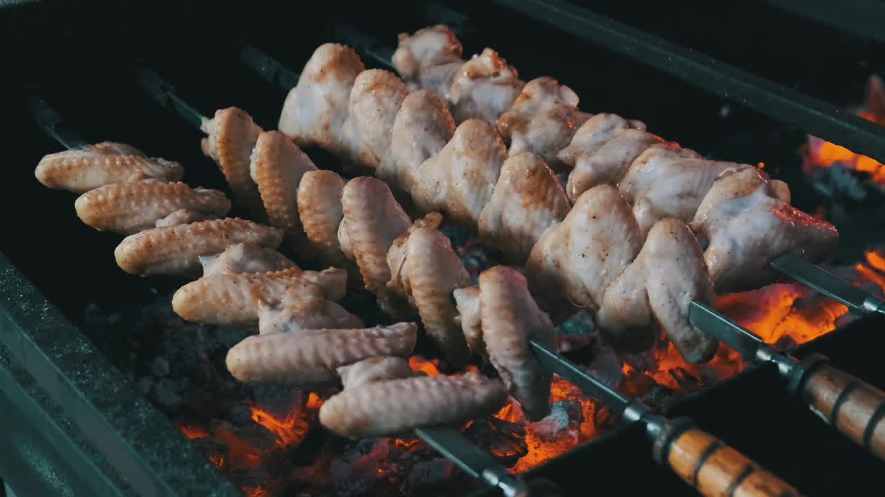 Free Video Stock Skewers Of Charcoal Chicken Wings Live Wallpaper - Free Download