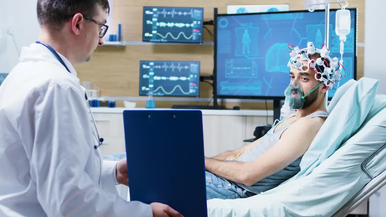 Stock Video Patient Undergoing Brain Scan Chats With Doctor Live Wallpaper - Free Download