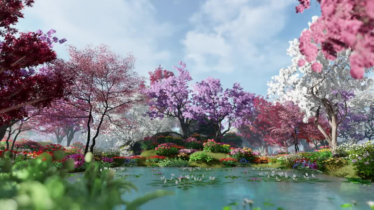 Stock Video Flowery And Colorful Lake With Trees And Grass Live Wallpaper For PC - Free Download