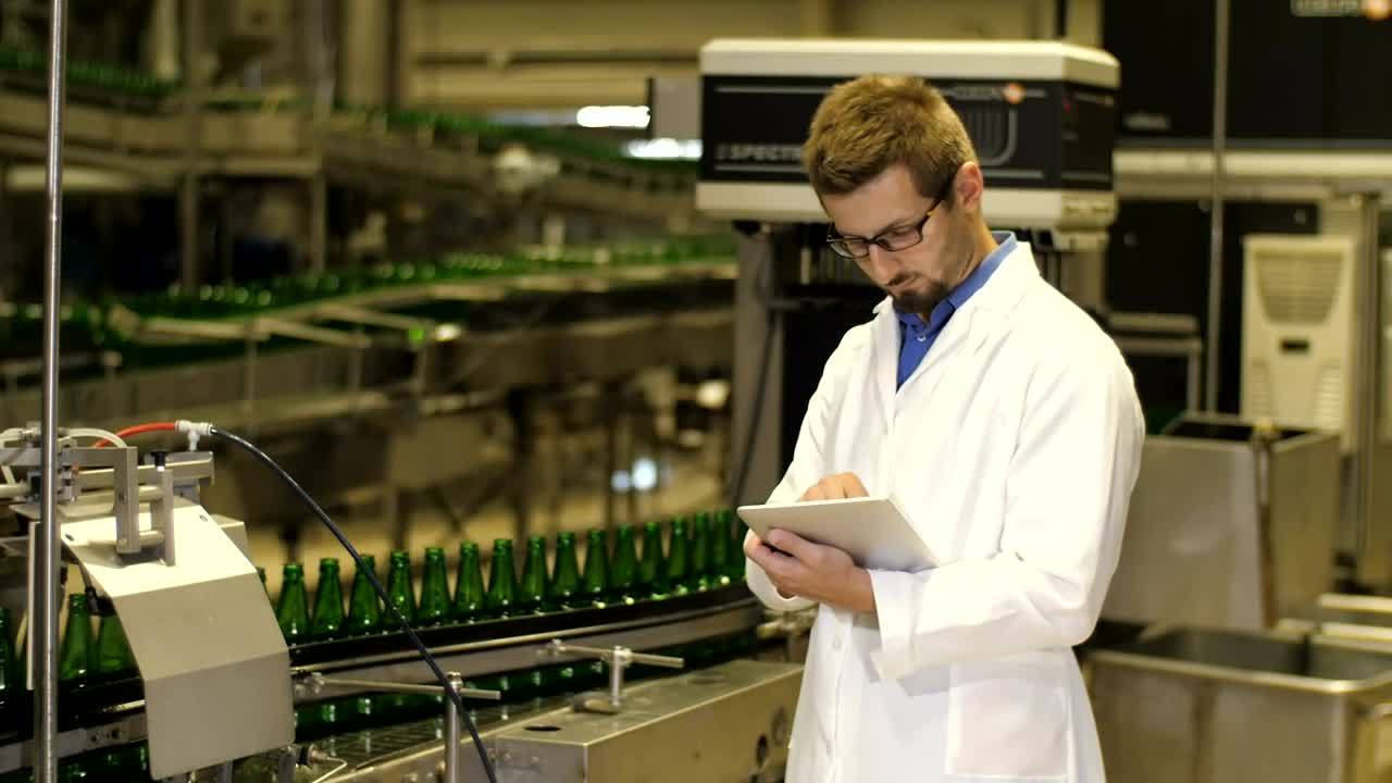 Stock Video Inspector Checking Production Of Beer Bottles Animated Wallpaper - Free Download