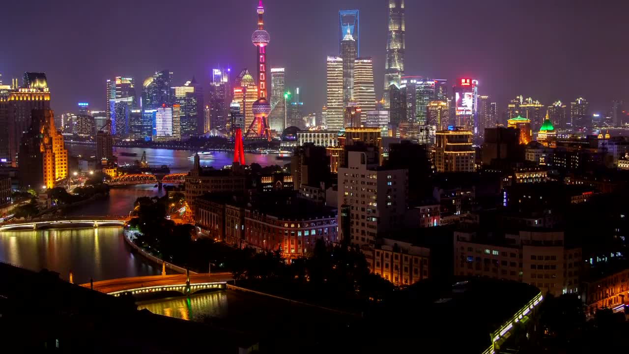 Stock Video Multicolor Shanghai Cityscape At Night Live Wallpaper - Free Download