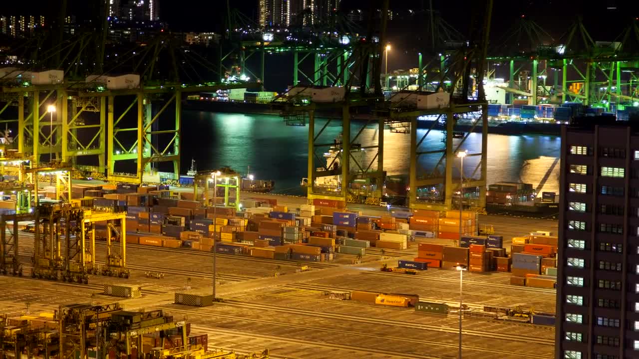 Stock Video Docks Of Singapore With Shipping Containers At Night Live Wallpaper For PC - Free Download