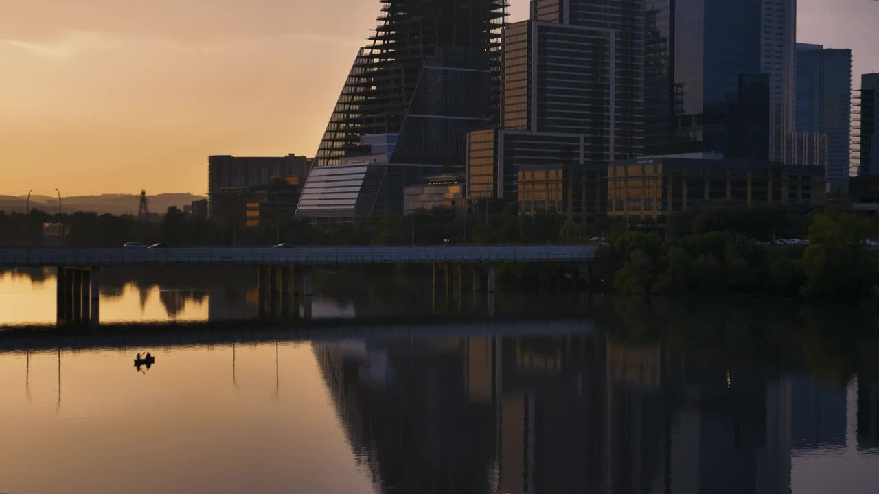 Stock Video Big City Of Tall Buildings At Sunset From A Lake Live Wallpaper For PC - Free Download