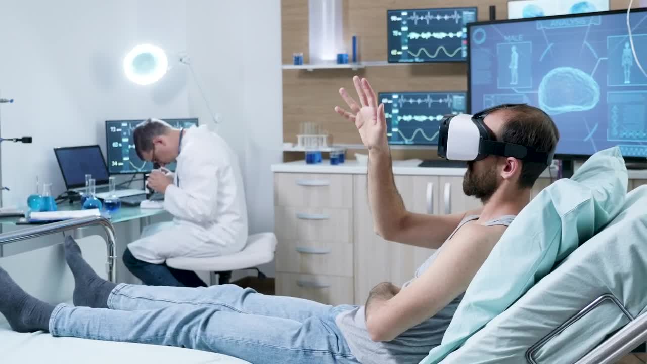 Stock Video Patient Looks At Brain Using Vr Technology In Modern Hospital Live Wallpaper - Free Download