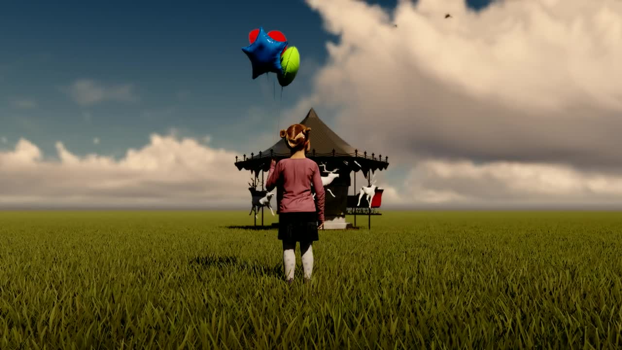 Stock Video Girl Holding Balloons In Front Of A Carousel Live Wallpaper For PC - Free Download