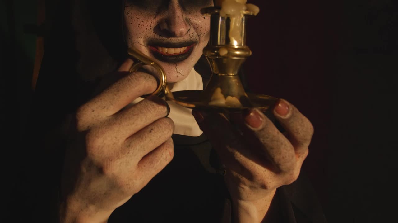 Free Video Stock terrifying nun looking at a candle in her hands Live Wallpaper - Free Download