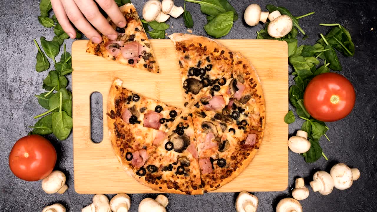 Stock Video Hands Taking Pizza Slices Animated Wallpaper - Free Download