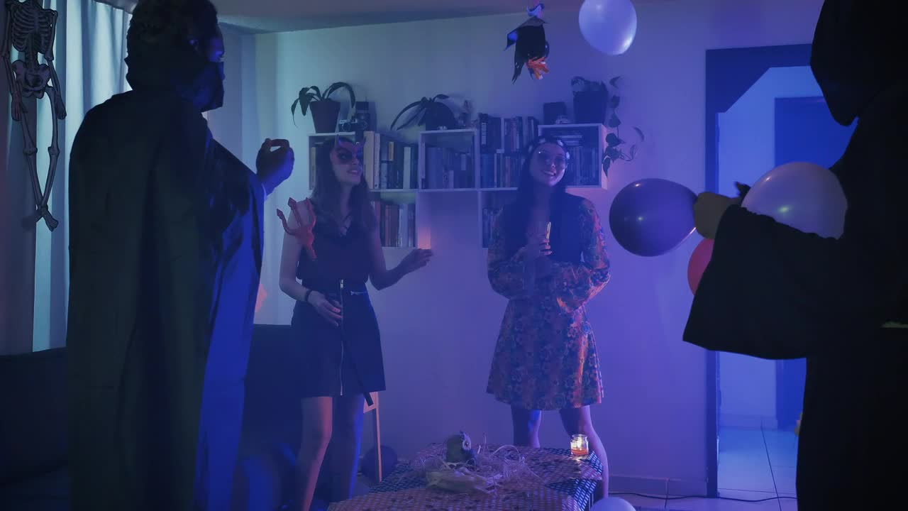 Stock Video Friends Laughing And Dancing At A Costume Party Live Wallpaper For PC - Free Download