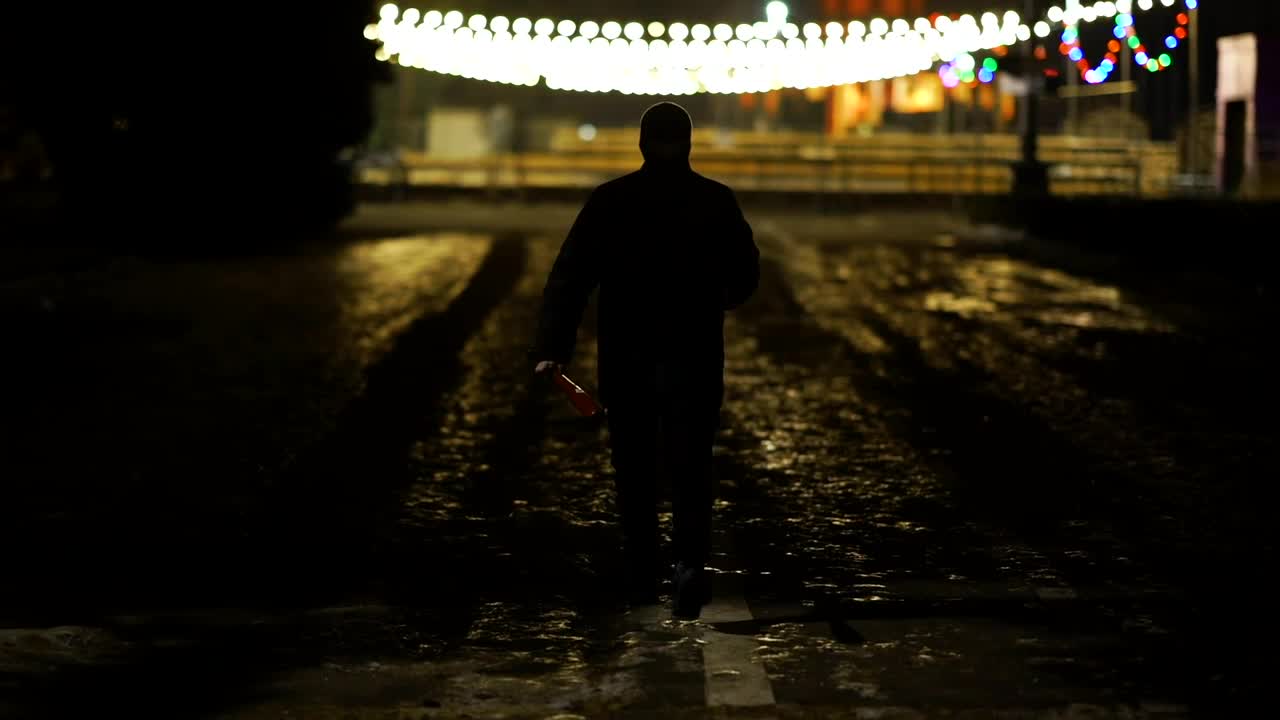 Stock Video Malefactor Walking With A Bat Down A Dark Street Animated Wallpaper - Free Download