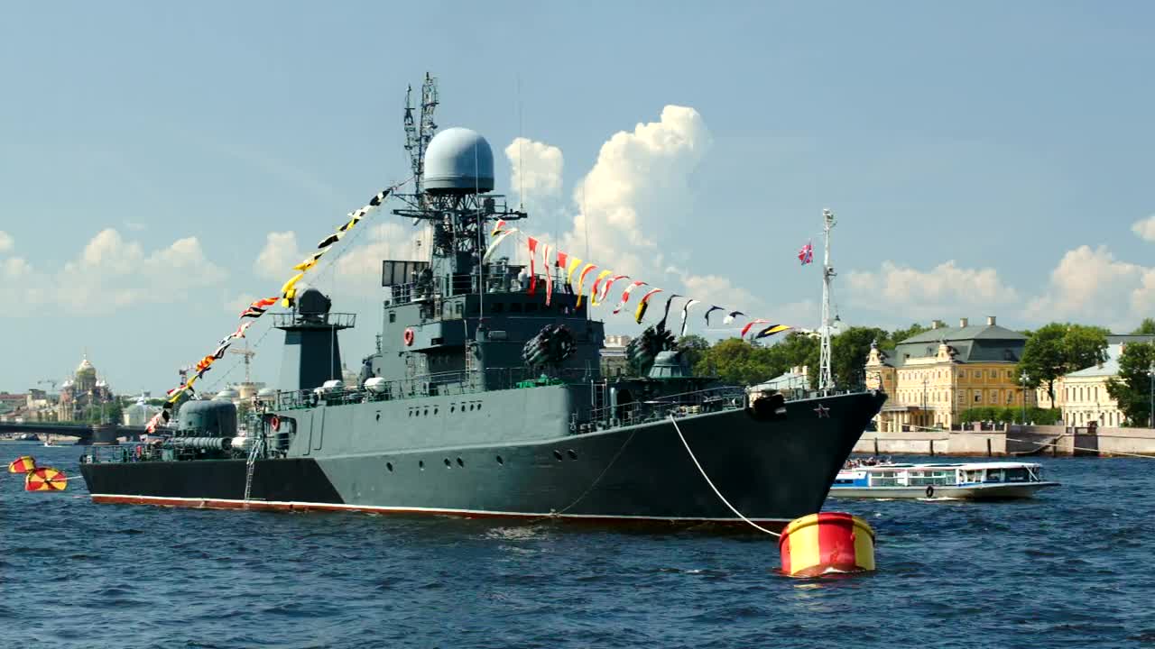 Stock Video Military Ship On The Neva Rive Animated Wallpaper - Free Download