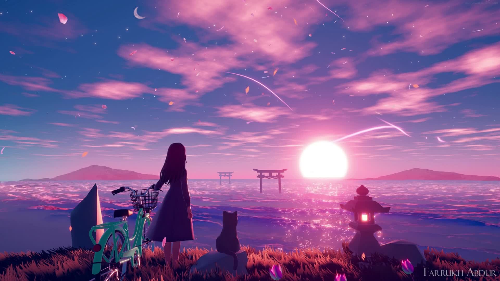 Anime Sunset Sakura Petals Live Wallpaper - Free Download