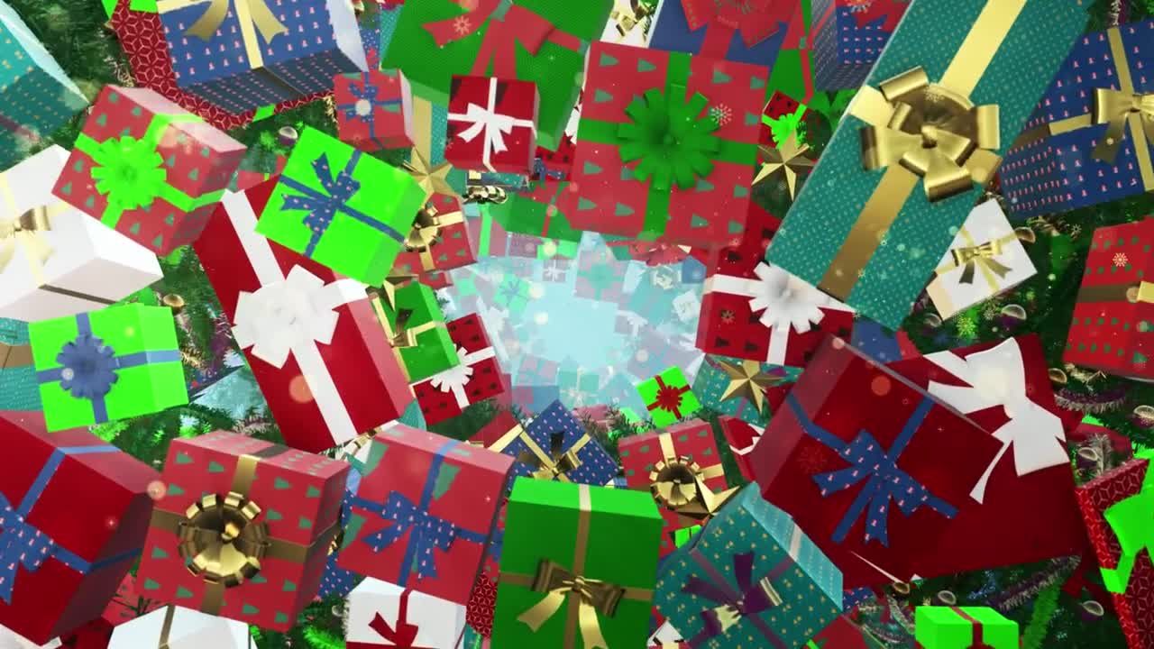 Stock Video Flying Through A Tunnel Of Floating Christmas Presents Live Wallpaper For PC - Free Download