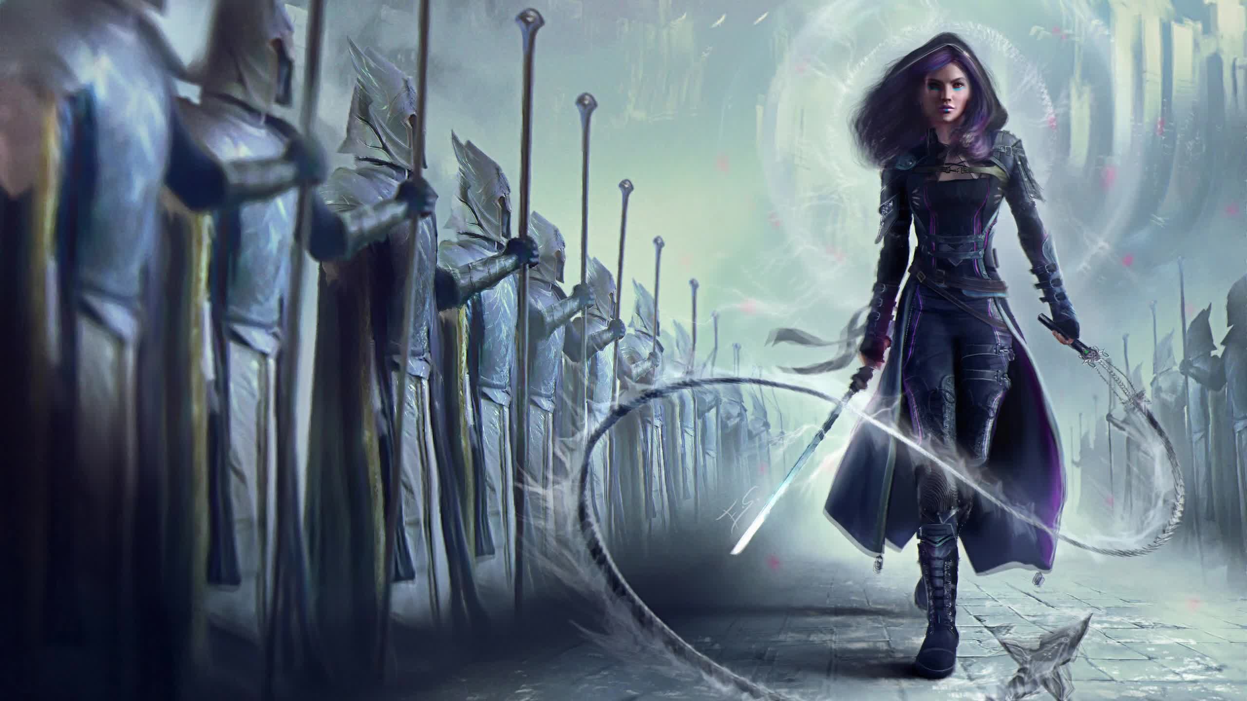 Armor Chain Girl Sword Warrior Woman Magic 2K Live Wallpaper - Free Download