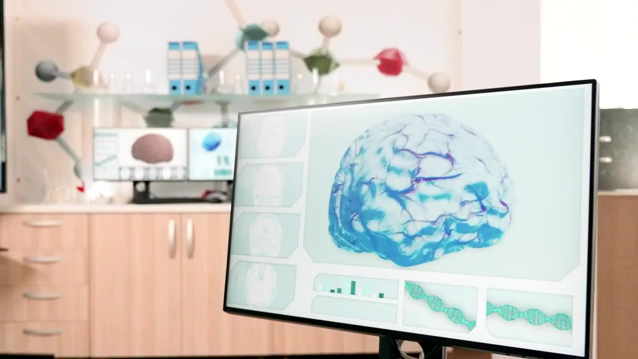 Stock Video Doctor Studies Dna Models In Futuristic Medical Office Live Wallpaper For PC - Free Download