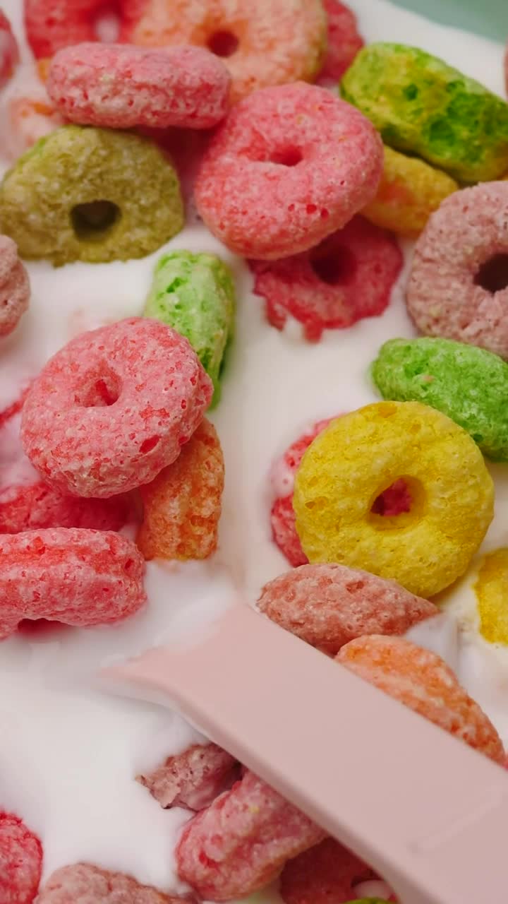 Free Video Stock texture of colored rings cereal with yogurt Live Wallpaper - Free Download