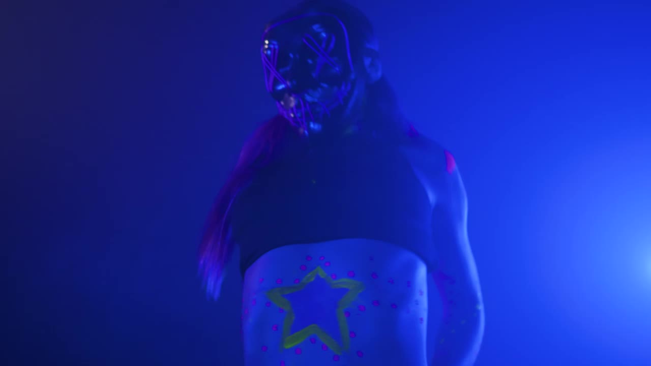 Free Stock Video Urban Girl Dancing With A Neon Mask Under A Party Live Wallpaper - Free Download