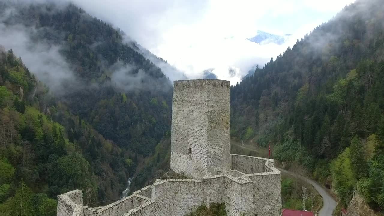 Stock Video Flying Through An Old Castle Towards The Forested Mountains Live Wallpaper For PC - Free Download