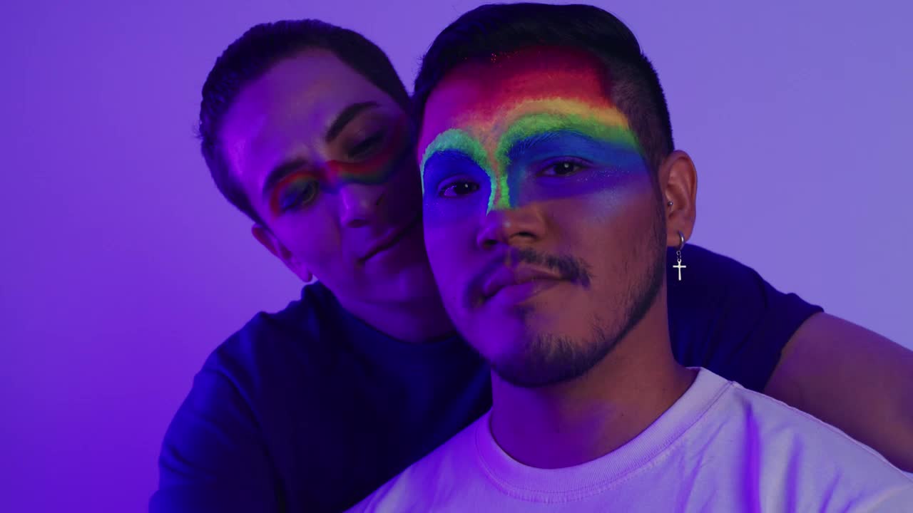 Stock Video Lgbt Couple Of Men With Rainbow Makeup Animated Wallpaper - Free Download