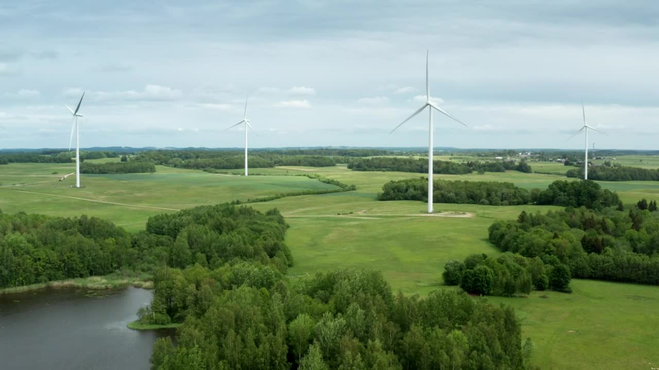 Stock Footage Wind Turbines Next To A Natural Lake Live Wallpaper - Free Download