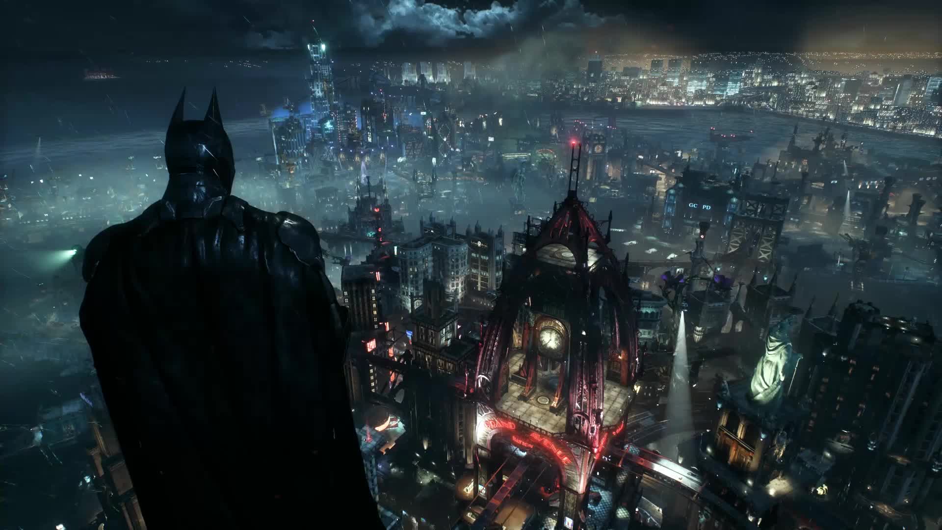 Batman Arkham Knight Overlooking Gotham From Wayne Tower Live Wallpaper - Free Download