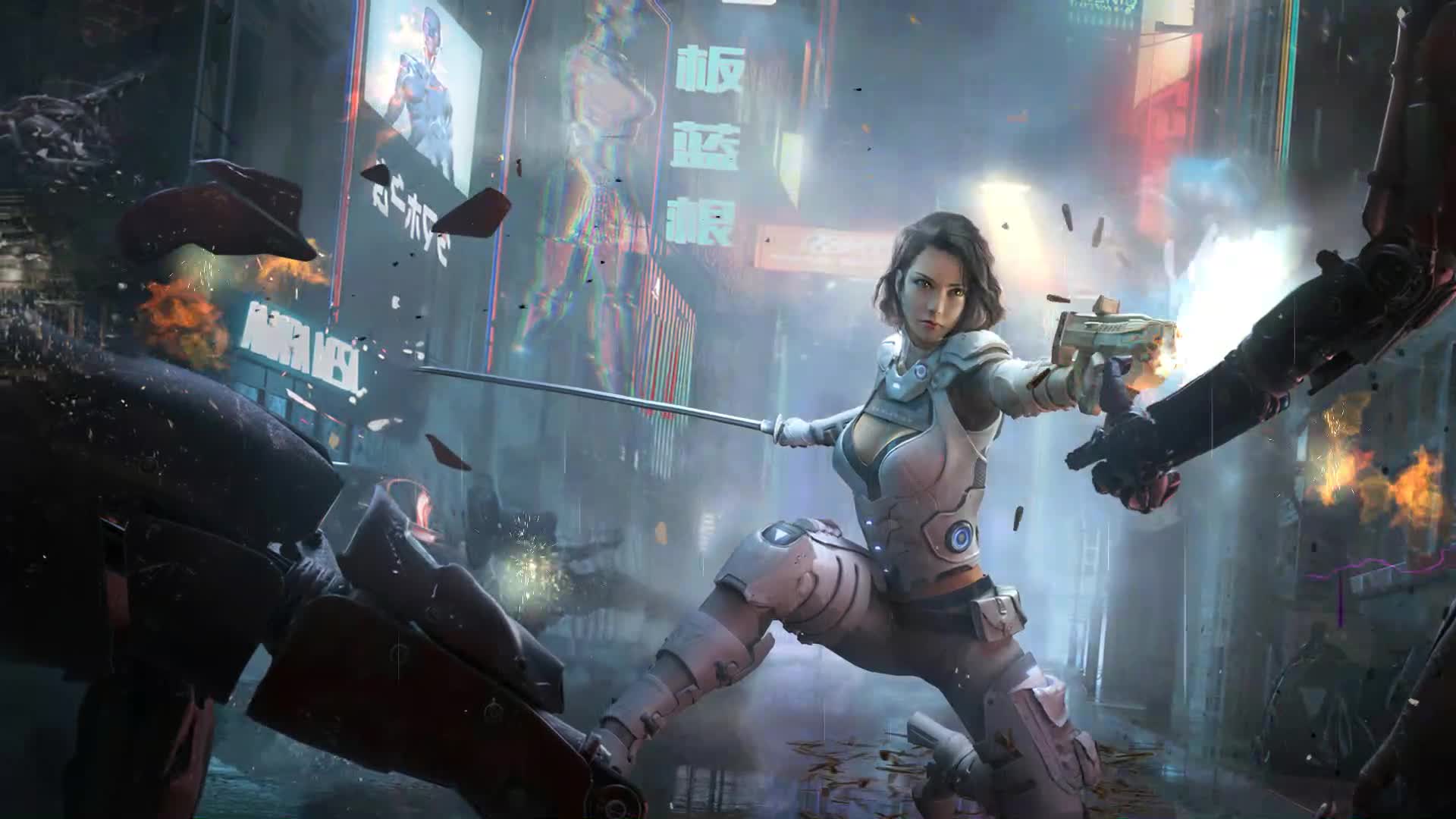 Cyberpunk Girl With Gun Live Wallpaper - Free Download