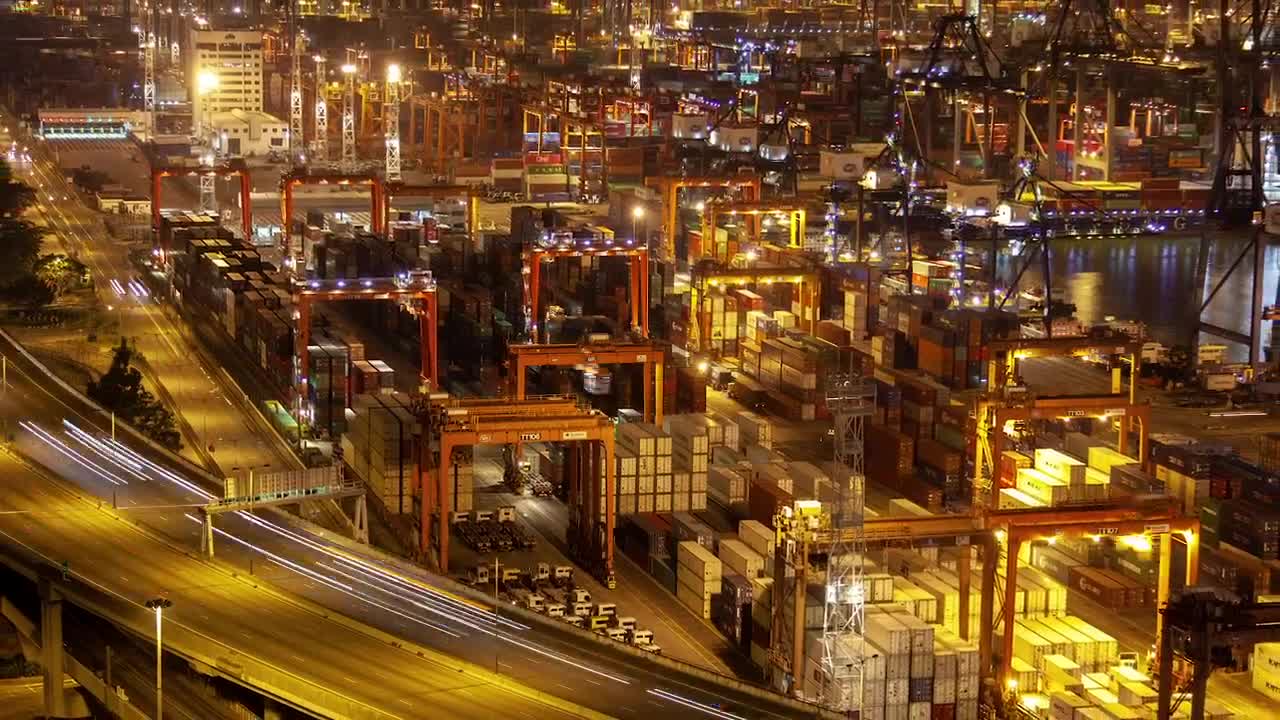 Stock Video Hong Kong Trading Port Working At Night Animated Wallpaper - Free Download