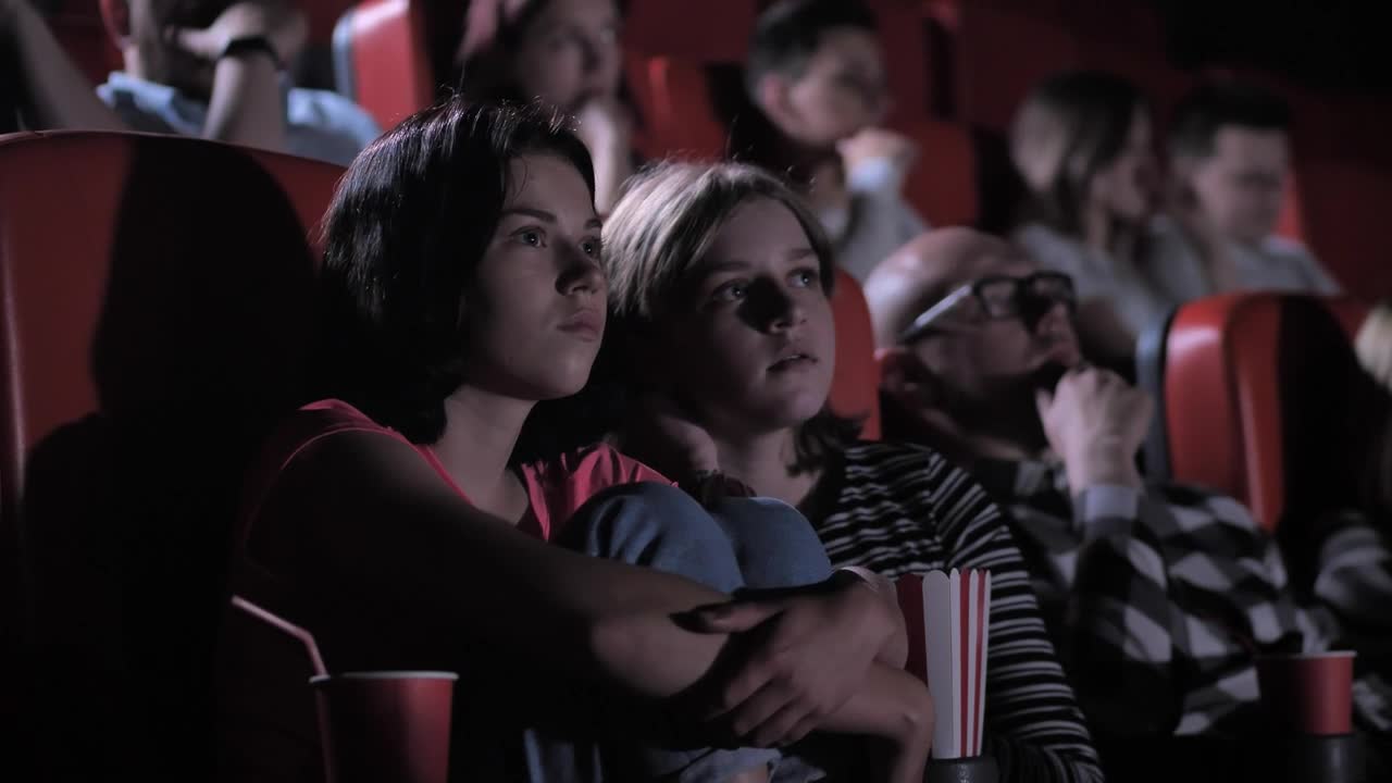 Stock Video Friends Watching A Horror Film In The Cinema Live Wallpaper For PC - Free Download