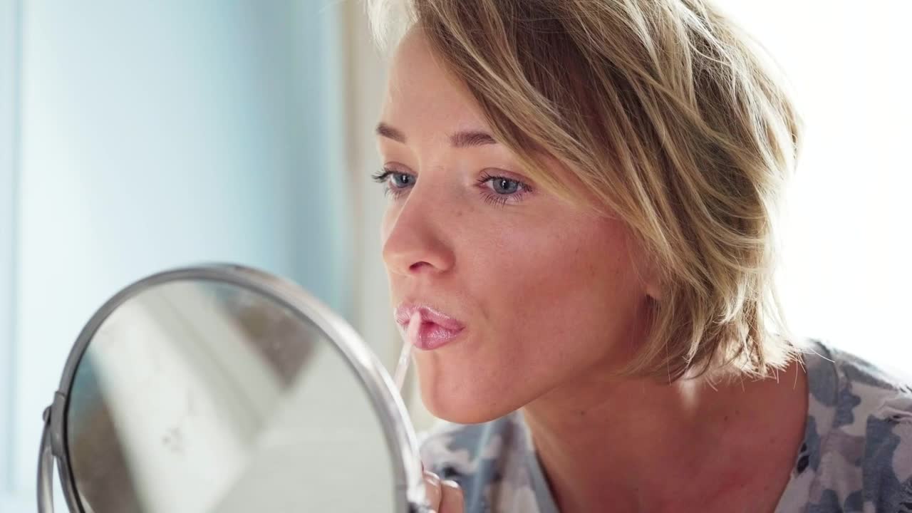 Stock Footage Woman Applying Lipstick Live Wallpaper - Free Download