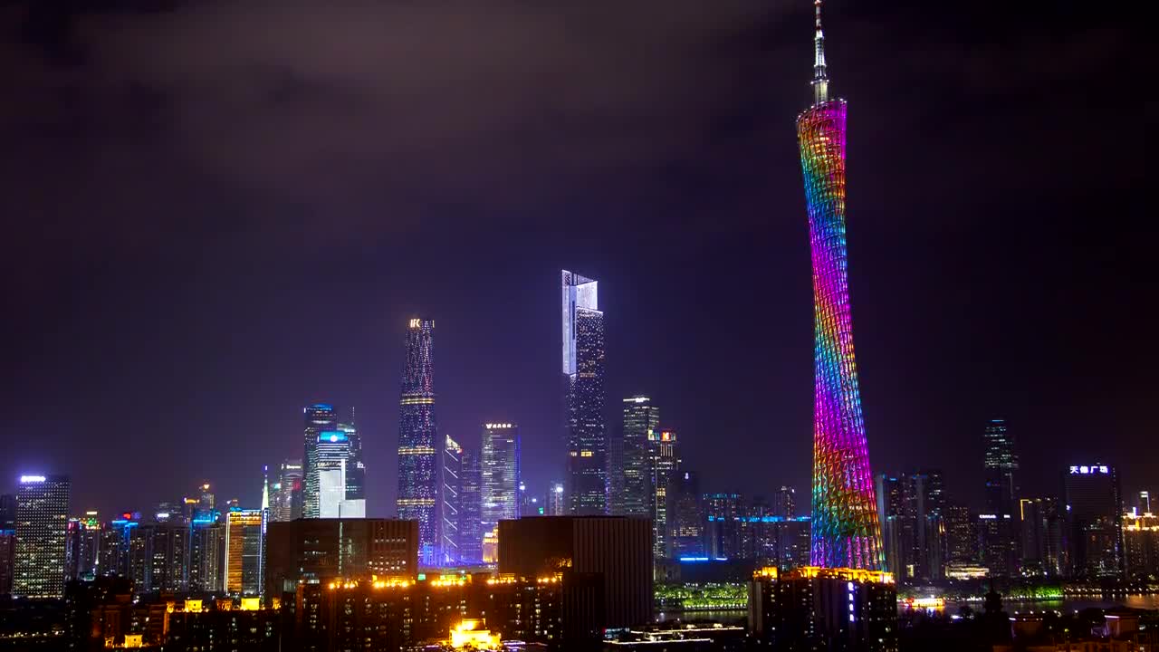 Stock Video Illuminated Guangzhou Tv Tower At Night Animated Wallpaper - Free Download
