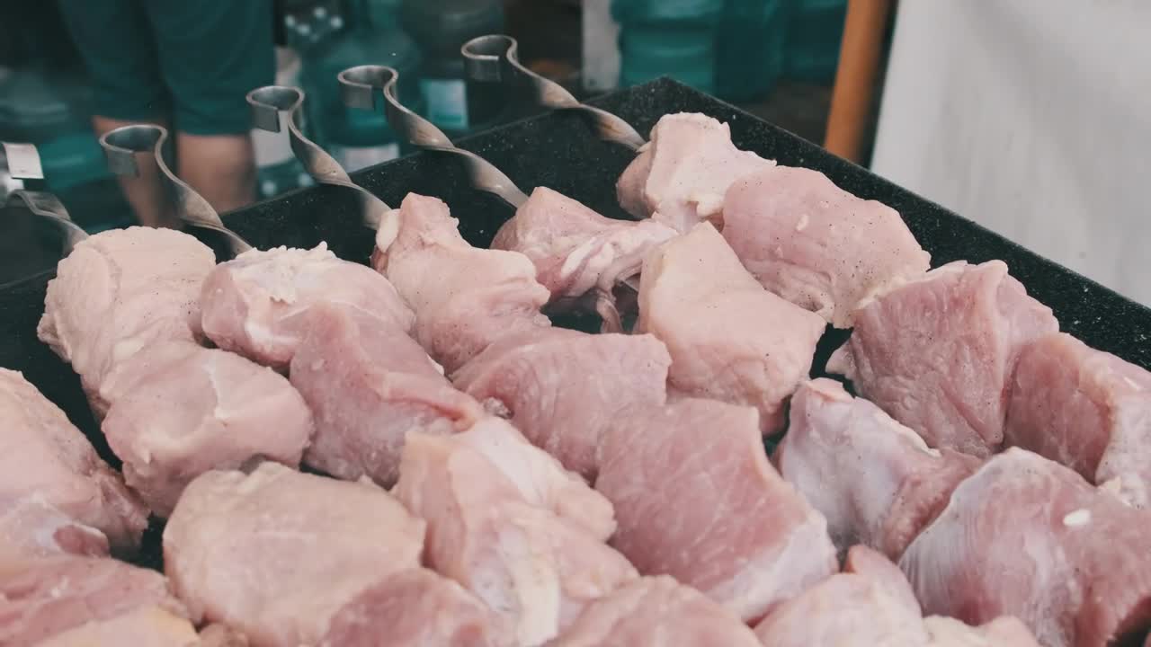 Stock Video Fresh Meat Skewers Close Up Live Wallpaper For PC - Free Download