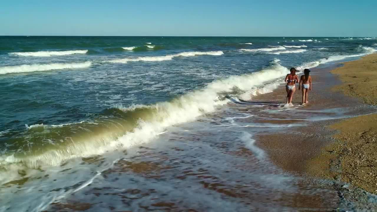 Stock Video Female Friends Strolling On The Seashore Live Wallpaper For PC - Free Download
