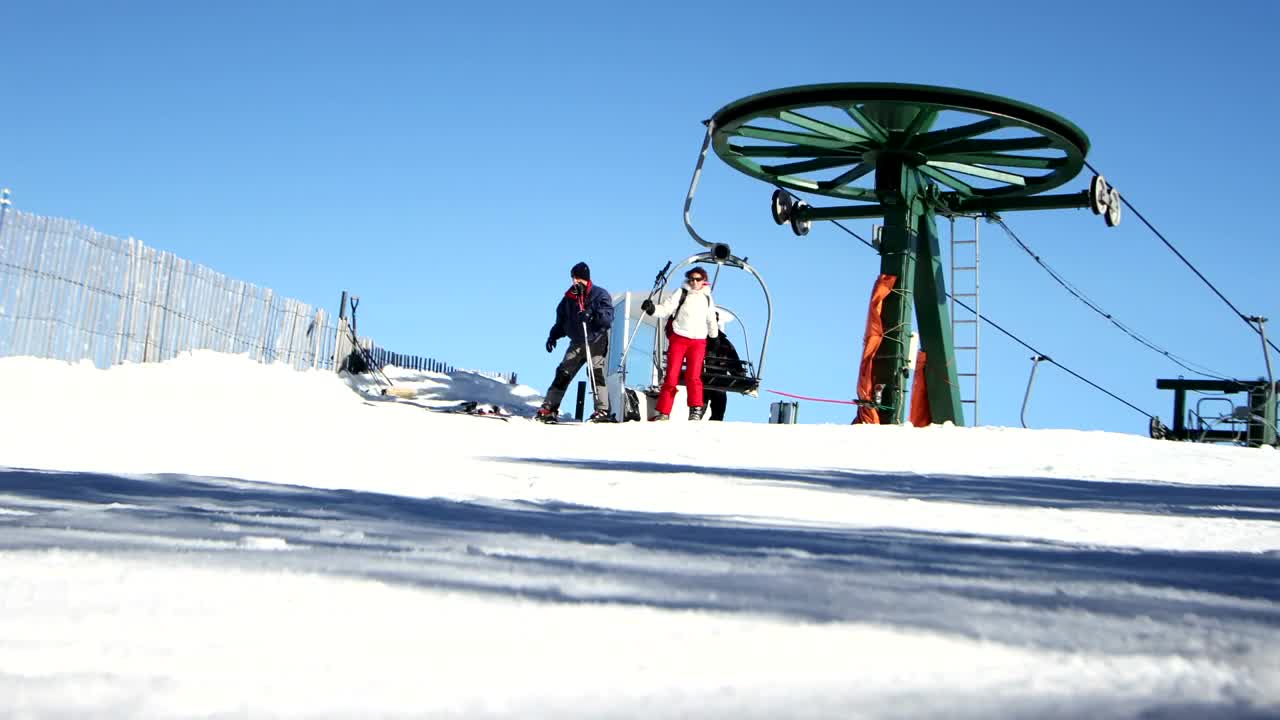 Stock Video People Getting Off The Ski Lift Live Wallpaper - Free Download