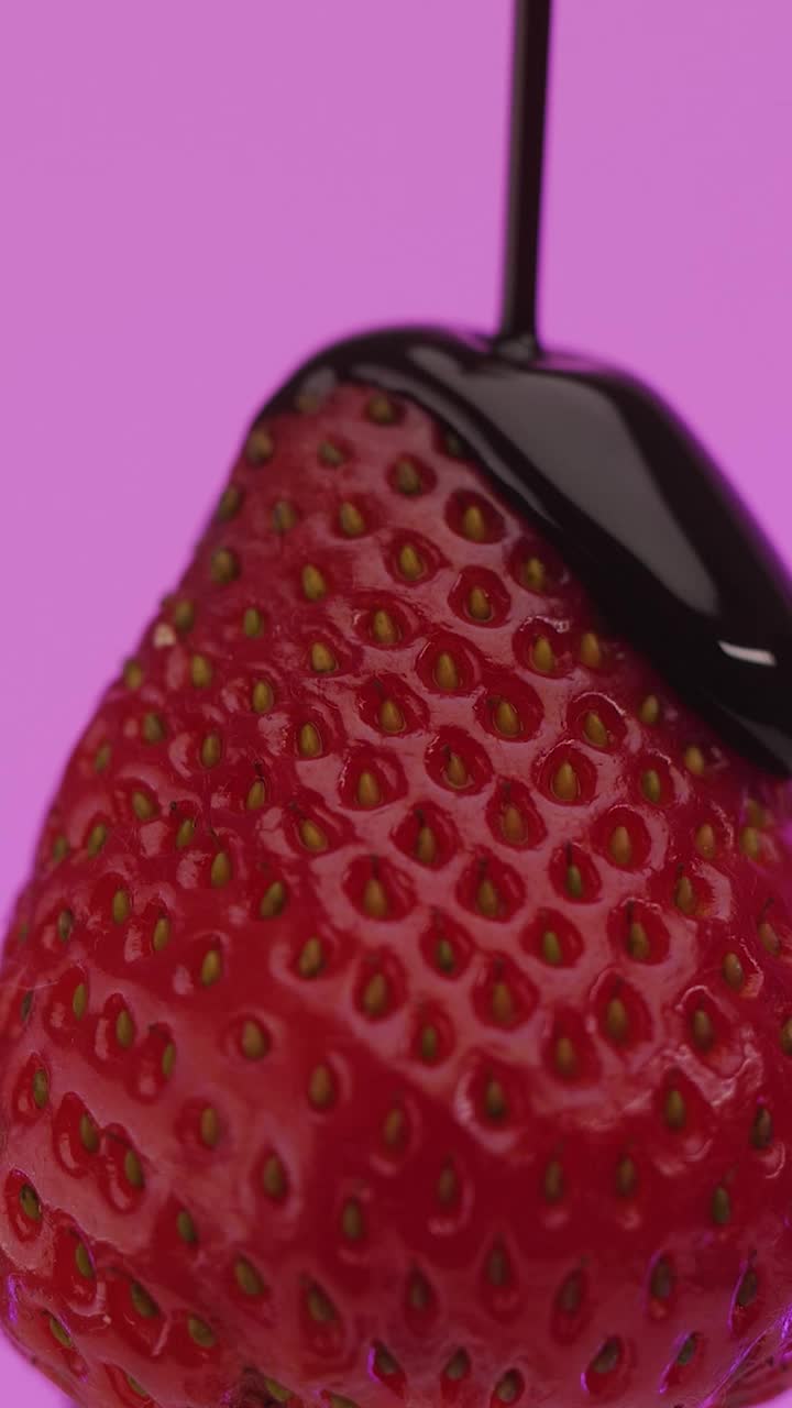 Stock Video Covering A Strawberry With Liquid Chocolate On A Lilac Background Live Wallpaper For PC - Free Download